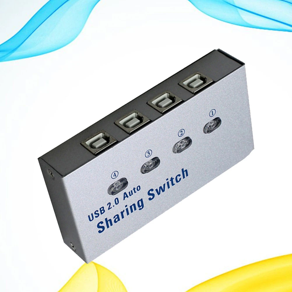 USB 2.0 4-Port Printer Sharing Switch Box for Scanner and Peripheral Devices Automatic Computer USB Selector Hub Without Wires