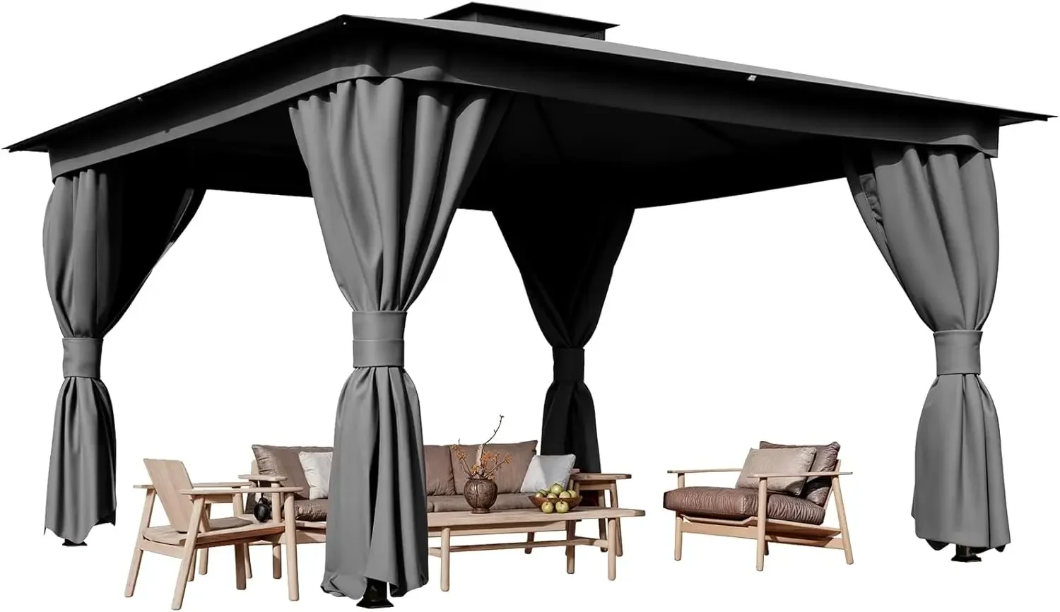 Outdoor 10'x13' Grey Patio Gazebo, Metal Frame Canopy with Double Roofs, Heavy Duty Pavilion with Curtains and Nettings for Deck
Outdoor 10'x13' Grey Patio Gazebo, Metal Frame Canopy with Double Roofs, Heavy Duty Pavilion with Curtains and Nettings for Deck