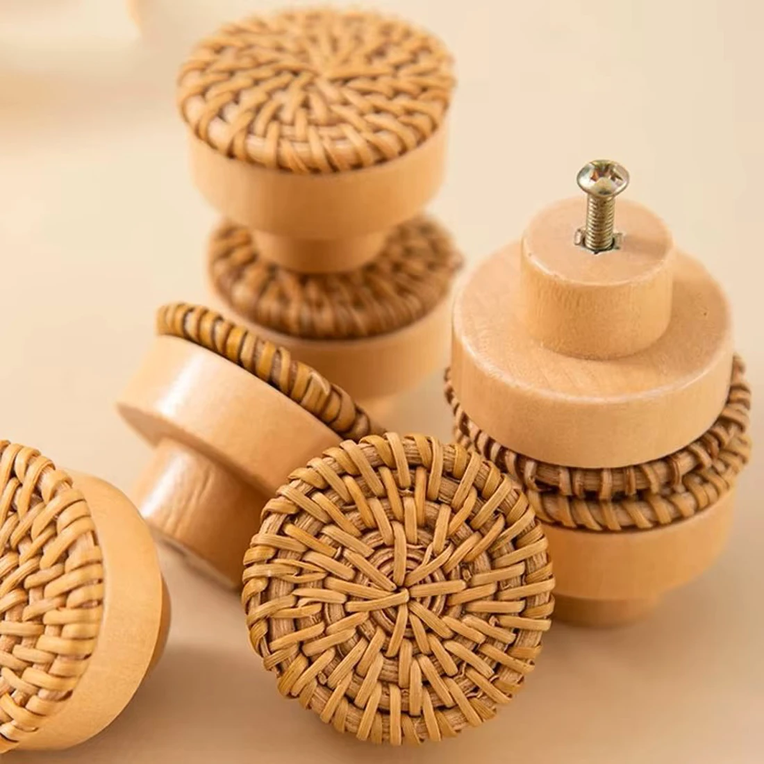 Wooden Rattan Dresser Knobs Kit Round Decorative Furniture Pull Handles Multipurpose Woven Drawer Pulls for Bedside Tables
Wooden Rattan Dresser Knobs Kit Round Decorative Furniture Pull Handles Multipurpose Woven Drawer Pulls for Bedside Tables