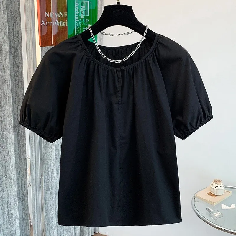 Women's plus Size Bubble Sleeve T-Shirt Cotton Linen round Neck Base Shirt Age Reduction Summer New Style Commute Style Artistic
Women's plus Size Bubble Sleeve T-Shirt Cotton Linen round Neck Base Shirt Age Reduction Summer New Style Commute Style Artistic