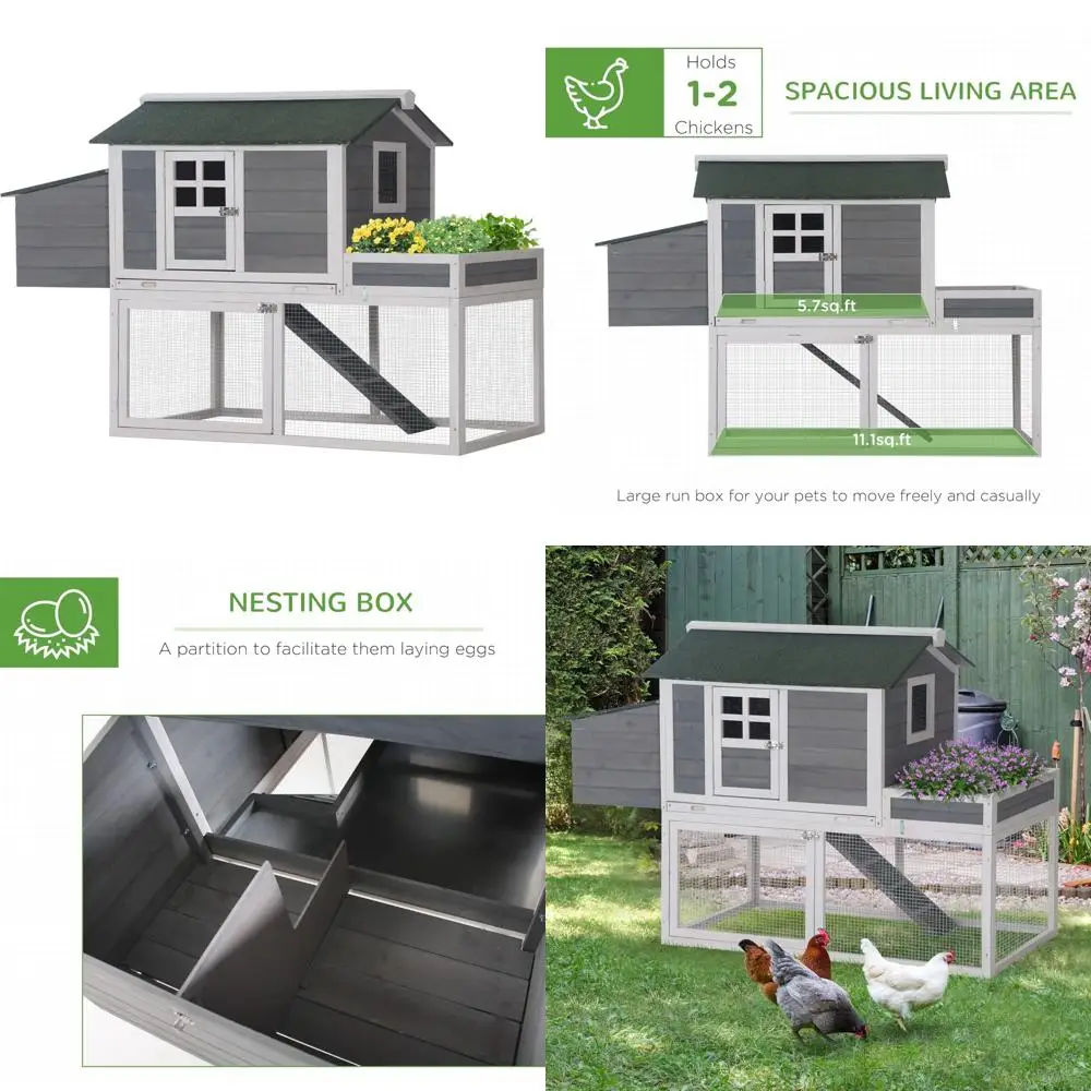 Outdoor Backyard Wooden Chicken Coop with 63 Square Feet, Raised Garden Bed, Run Area, Nesting Box, and Removable Features
Outdoor Backyard Wooden Chicken Coop with 63 Square Feet, Raised Garden Bed, Run Area, Nesting Box, and Removable Features