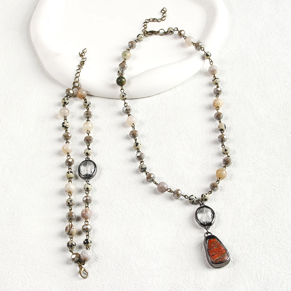 Retro Ethnic Style Women's Trendy Jewelry Natural Stone Glass Chain Stone Pendant Short Necklace, Multi-layer Chain Bracelet
Retro Ethnic Style Women's Trendy Jewelry Natural Stone Glass Chain Stone Pendant Short Necklace, Multi-layer Chain Bracelet