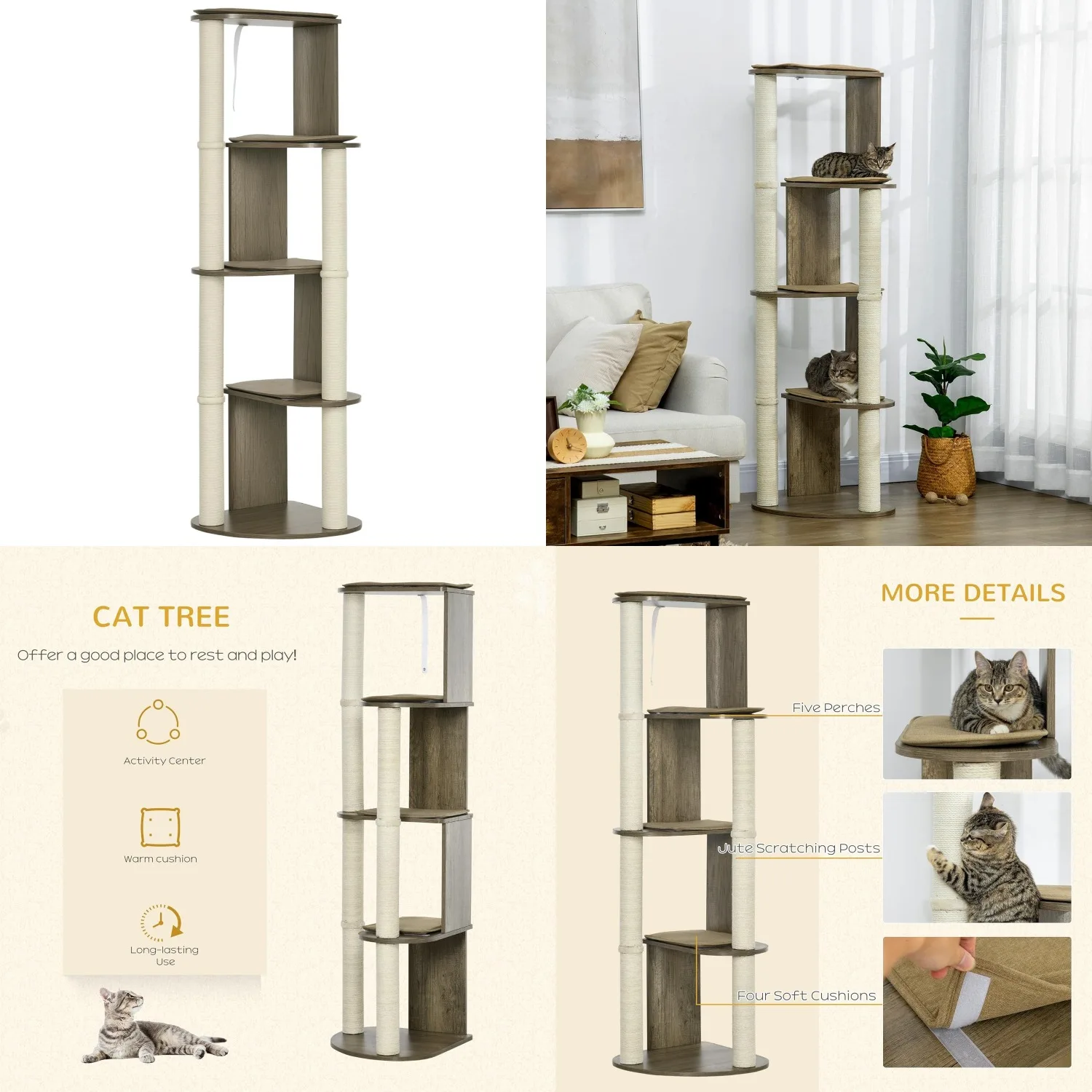 65" Corner Modern Cat Tree Tall for Climbing, Large Multilevel Cat Tower with Scratching Posts, Small-Fit Kitten, Customized
65" Corner Modern Cat Tree Tall for Climbing, Large Multilevel Cat Tower with Scratching Posts, Small-Fit Kitten, Customized