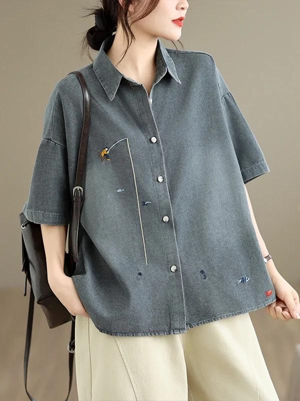 Slimming Effectiveness Summer New Arrival Women's Embroidered Large Size Thin Washed Denim Open Cardigan Short Sleeve Shirt
Slimming Effectiveness Summer New Arrival Women's Embroidered Large Size Thin Washed Denim Open Cardigan Short Sleeve Shirt