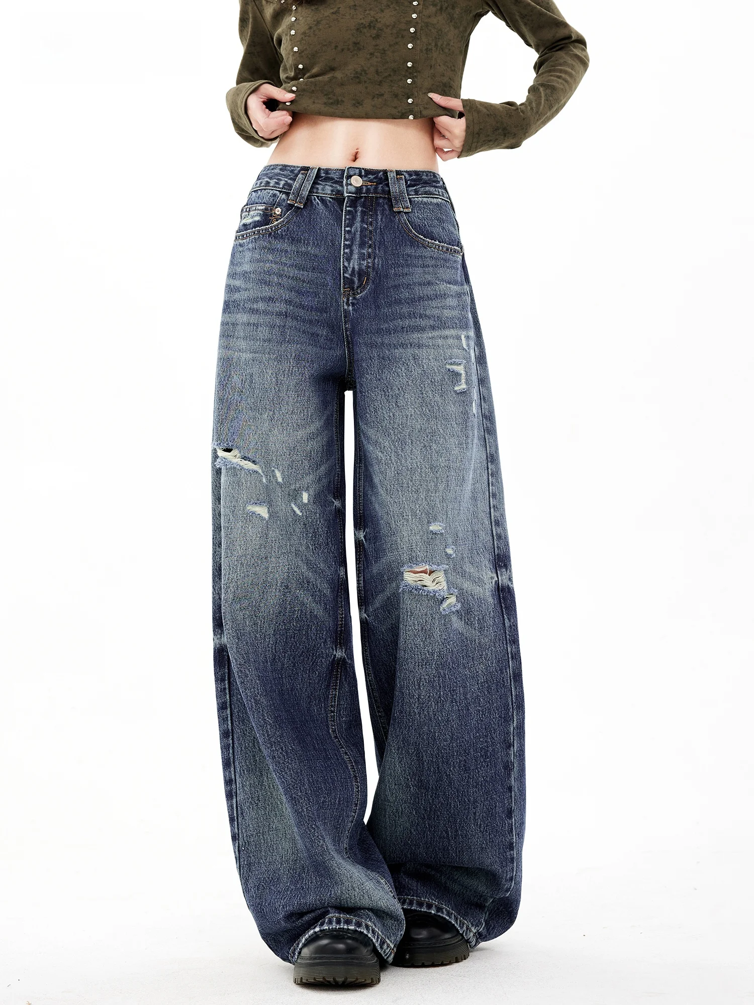 Waed Blue American Sle Hole Ripped Straight Leg Jeans Women's Slimming Floor-Length Pants Casual High Waist Denim Skinnies
Waed Blue American Sle Hole Ripped Straight Leg Jeans Women's Slimming Floor-Length Pants Casual High Waist Denim Skinnies