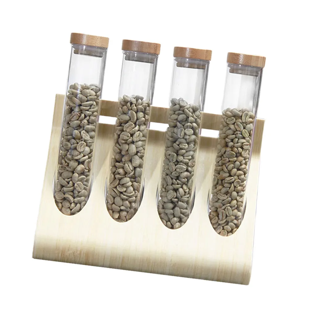 4pcs Coffee Beans Display Rack Clear Glass Bottle Tube Storage Container For Tea Spice Jam Kitchen Bar Test Tube Rack Included