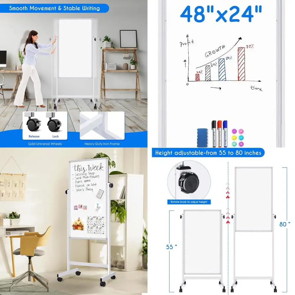 Adjustable Height 48x24 Double-Sided Mobile Whiteboard with Wheels for Office, Home, and Classroom
Adjustable Height 48x24 Double-Sided Mobile Whiteboard with Wheels for Office, Home, and Classroom