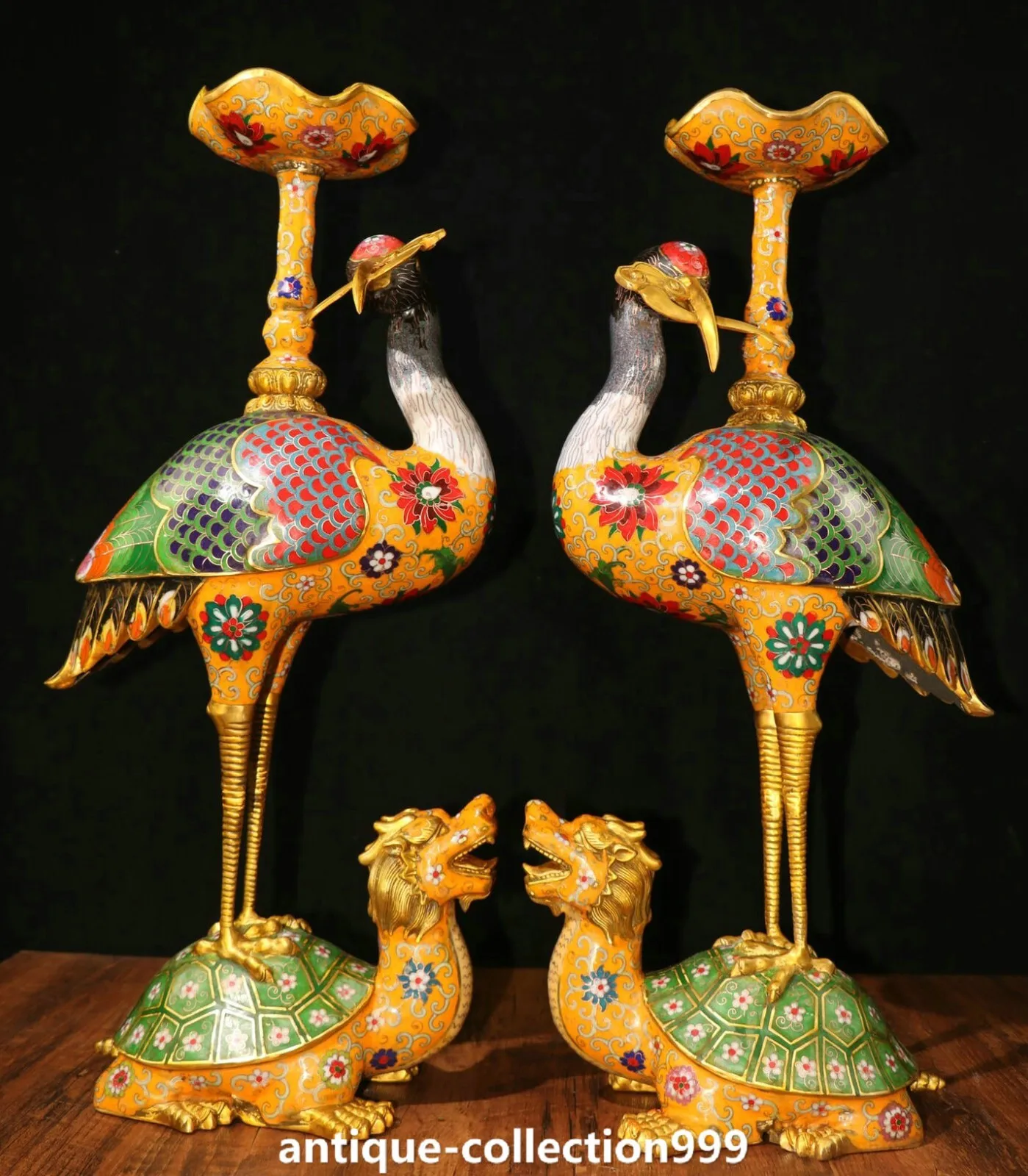 25 Inch Vintage Cloisonne Enamel Gold Plated Dragon Turtle Crane Candlestick Pair Sculpture gilded Brass
25 Inch Vintage Cloisonne Enamel Gold Plated Dragon Turtle Crane Candlestick Pair Sculpture gilded Brass