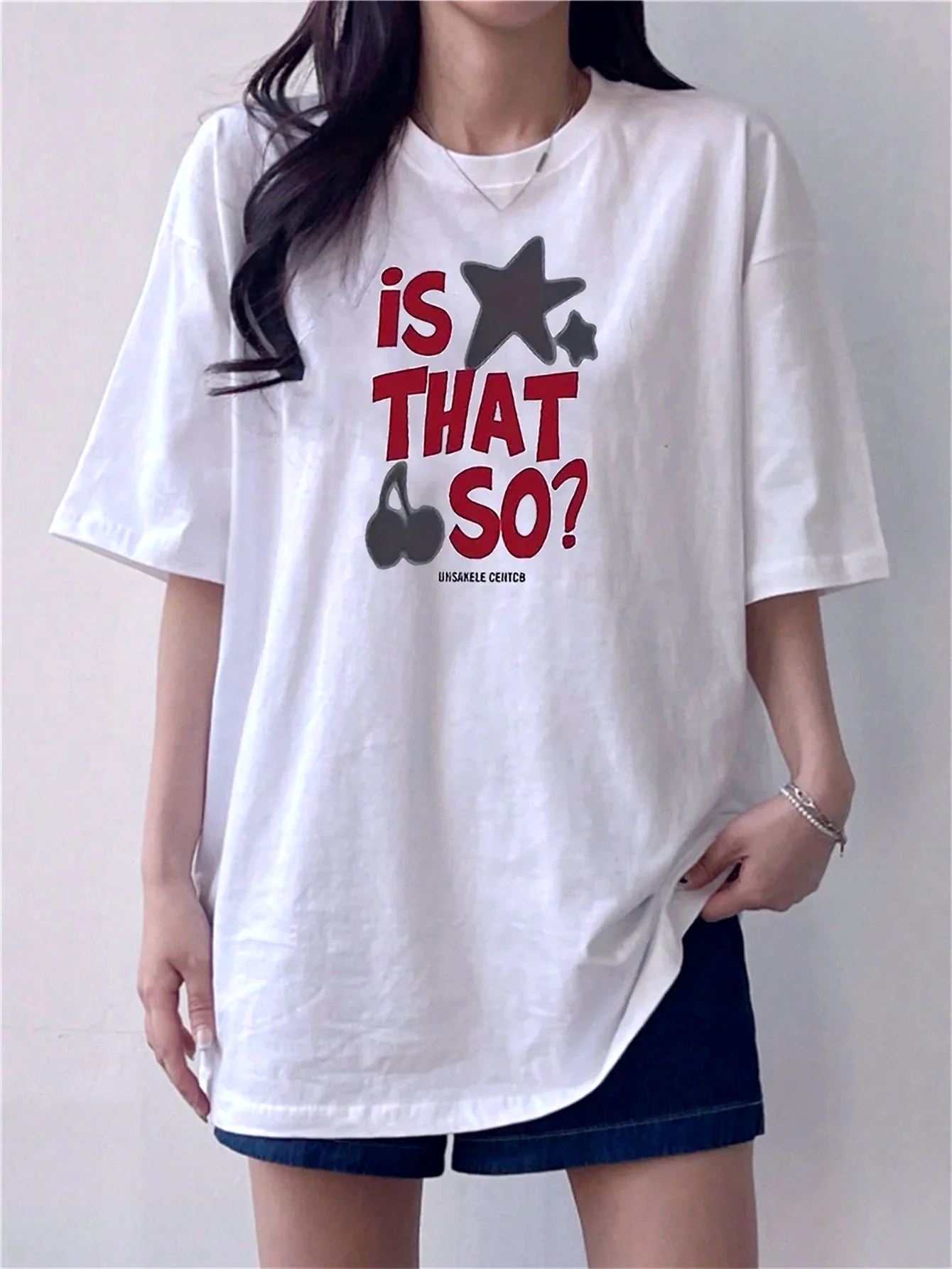 Women's Retro Graphic Casual Tee with "IS THAT SO" Star Fist Print Luster Fabric Harajuku Short Sleeve Casual Aesthetic Clothes
Women's Retro Graphic Casual Tee with "IS THAT SO" Star Fist Print Luster Fabric Harajuku Short Sleeve Casual Aesthetic Clothes