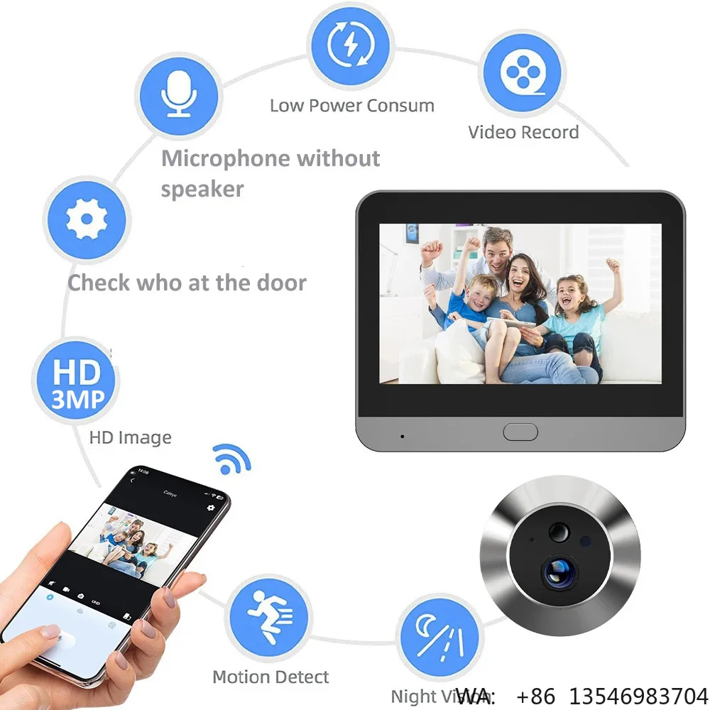 Rehent 3MP HD 140° Peephole Door Camera 4.3" Screen PIR Motion Detection 5000mAh Doorbell Apartment IR Night Vision SD Card
Rehent 3MP HD 140° Peephole Door Camera 4.3" Screen PIR Motion Detection 5000mAh Doorbell Apartment IR Night Vision SD Card