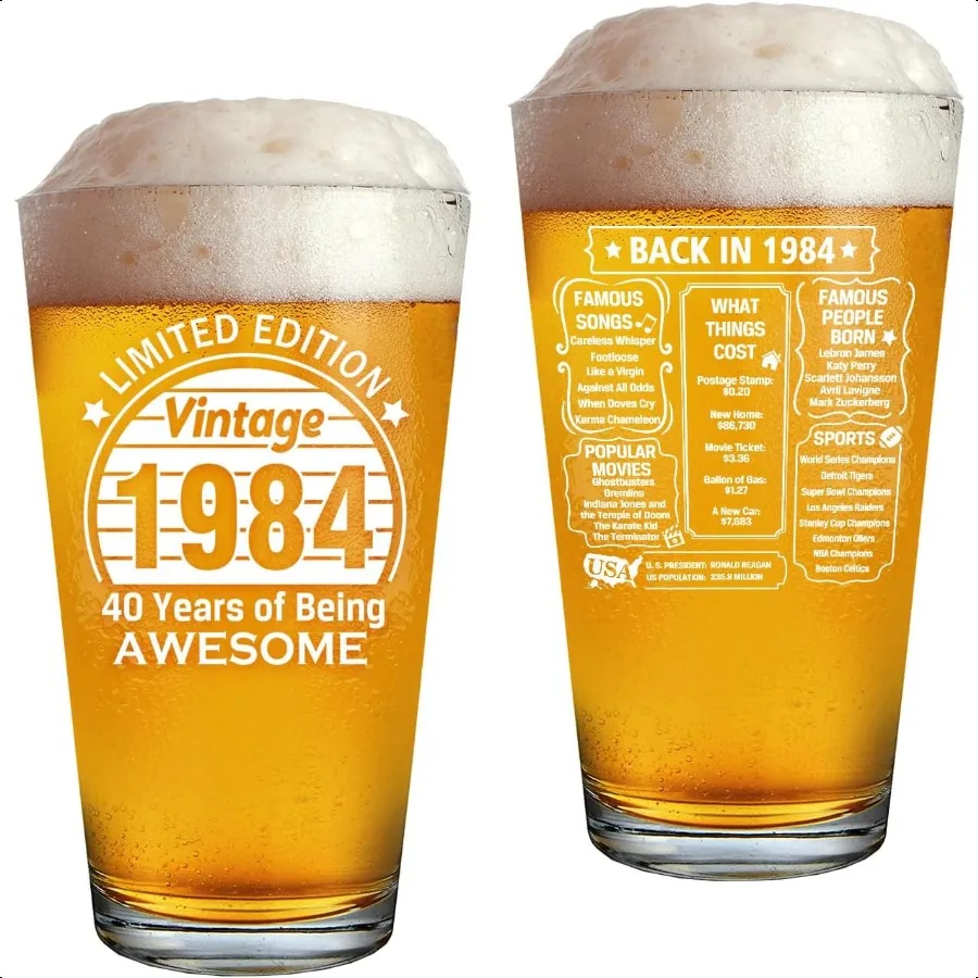 40th Birthday Gifts for Men Women Friends Vintage 1984 Printed 16oz Beer Glass Funny 40 Year Old Presents Back in 1984 Old Time
40th Birthday Gifts for Men Women Friends Vintage 1984 Printed 16oz Beer Glass Funny 40 Year Old Presents Back in 1984 Old Time