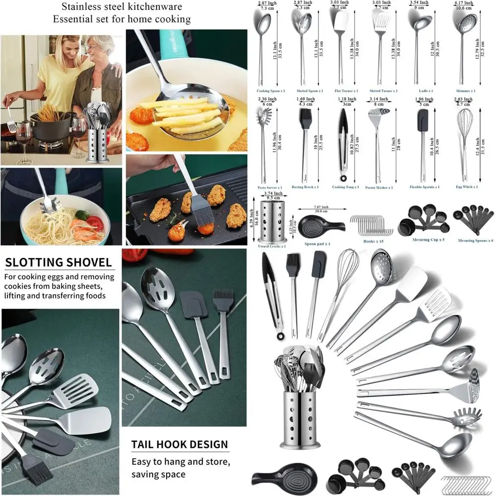 Набор кухонной утвари из нержавеющей стали из 40 предметов с держателем, необходимые кухонные принадлежности для нового дома, квартиры и кухни.
Набор кухонной утвари из нержавеющей стали из 40 предметов с держателем, необходимые кухонные принадлежности для нового дома, квартиры и кухни.