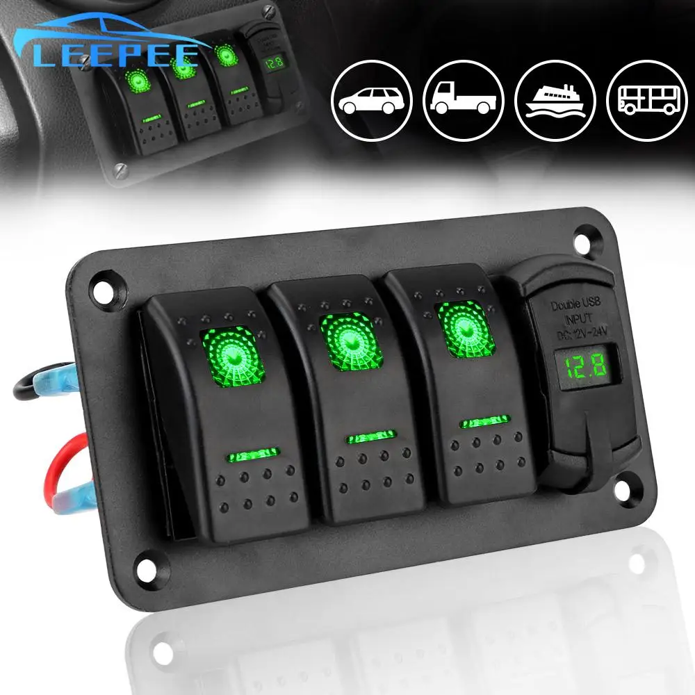 4.2A Dual USB Slot Charger Circuit Breaker 3 Gang Switch Panel 12V-24V Digital Voltmeter for Car SUV Marine RV Truck
4.2A Dual USB Slot Charger Circuit Breaker 3 Gang Switch Panel 12V-24V Digital Voltmeter for Car SUV Marine RV Truck
