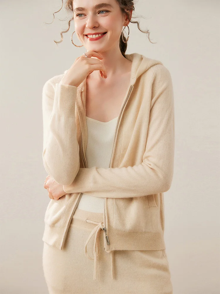 Quality Women's Hooded Zipper Cardigan 100% Cashmere Knitted Sweater Pocket Thick Soft Warm Casual Loose New Arrivals Tops
Quality Women's Hooded Zipper Cardigan 100% Cashmere Knitted Sweater Pocket Thick Soft Warm Casual Loose New Arrivals Tops