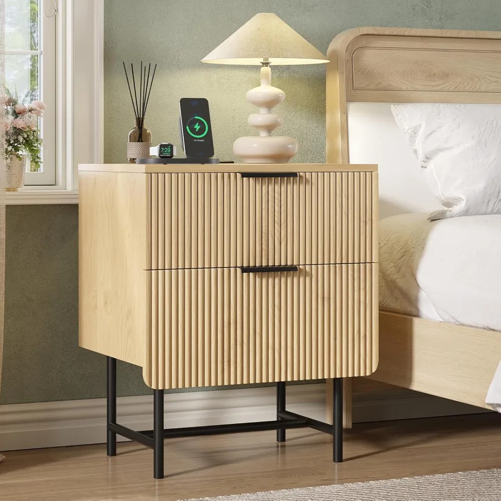 Fluted Nightstand with Charging Station, 20" Modern Bedside Table with 2 Drawers for Bedroom, Mid Century Modern End Table with
Fluted Nightstand with Charging Station, 20" Modern Bedside Table with 2 Drawers for Bedroom, Mid Century Modern End Table with