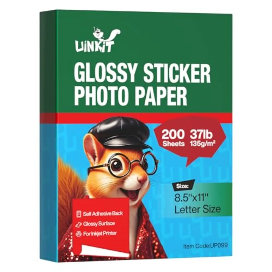 Glossy Sticker Paper for Inkjet Printer, 8.5 x 11Inch 6.5Mil Printable Self Adhesive Photo Paper Priner Sticker Papers for Inkj
Glossy Sticker Paper for Inkjet Printer, 8.5 x 11Inch 6.5Mil Printable Self Adhesive Photo Paper Priner Sticker Papers for Inkj