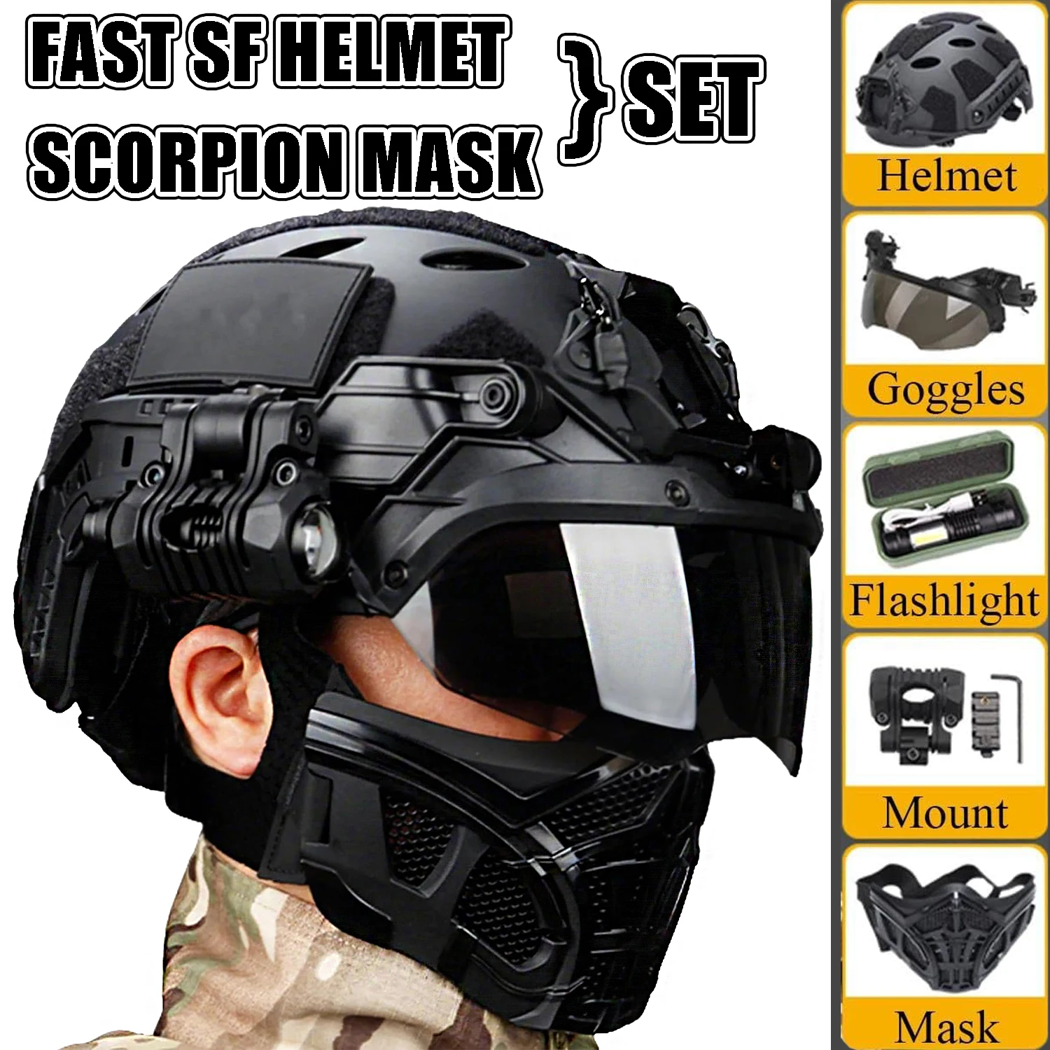 FAST SF Helmet Tactical Mask Set with Airsoft Half-Face Silicone Mesh Mask Flip-Up Goggles for Outdoor Hunting Paintball Cosplay
FAST SF Helmet Tactical Mask Set with Airsoft Half-Face Silicone Mesh Mask Flip-Up Goggles for Outdoor Hunting Paintball Cosplay