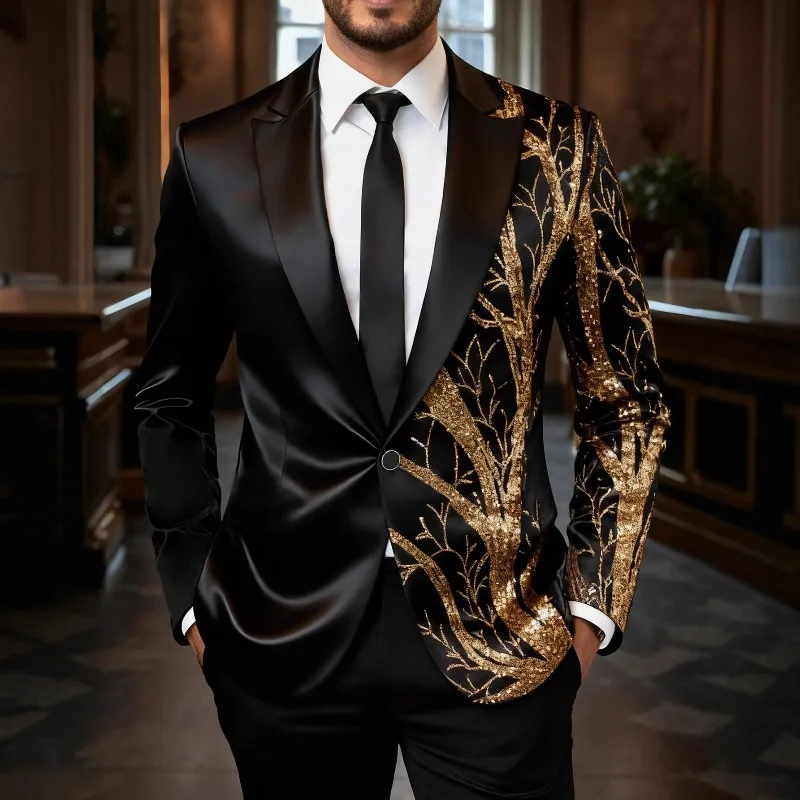 New European-sized Men's Sequinned Suit in Black Fabric Withgoldsequinssuitable Forweddingspartiesandvariousperformanceoccasions
New European-sized Men's Sequinned Suit in Black Fabric Withgoldsequinssuitable Forweddingspartiesandvariousperformanceoccasions