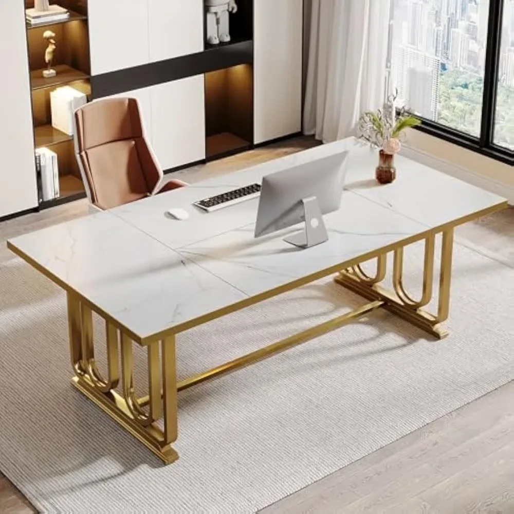 70.87" Executive Desk, Modern Office Desk, Wooden Home Office Desk, Rectangular White Computer Desk with Golden Metal Legs
70.87" Executive Desk, Modern Office Desk, Wooden Home Office Desk, Rectangular White Computer Desk with Golden Metal Legs