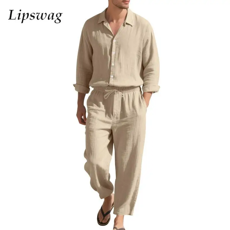 Fashion Long Sleeve Shirt And Pants Linen Sets Men Vintage Solid Color Lapel Tops Outfits Mens Summer Seaside Beach Loose Suits
Fashion Long Sleeve Shirt And Pants Linen Sets Men Vintage Solid Color Lapel Tops Outfits Mens Summer Seaside Beach Loose Suits
