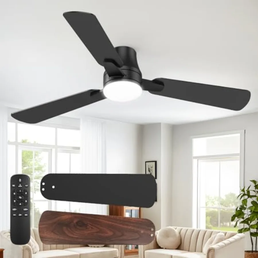 Bedroom Living Room Kitchen Indoor Ceiling Fan with Light 52 Inch Low Profile Flush Mount, Modern Black ABS/Steel, Quiet Revers
Bedroom Living Room Kitchen Indoor Ceiling Fan with Light 52 Inch Low Profile Flush Mount, Modern Black ABS/Steel, Quiet Revers