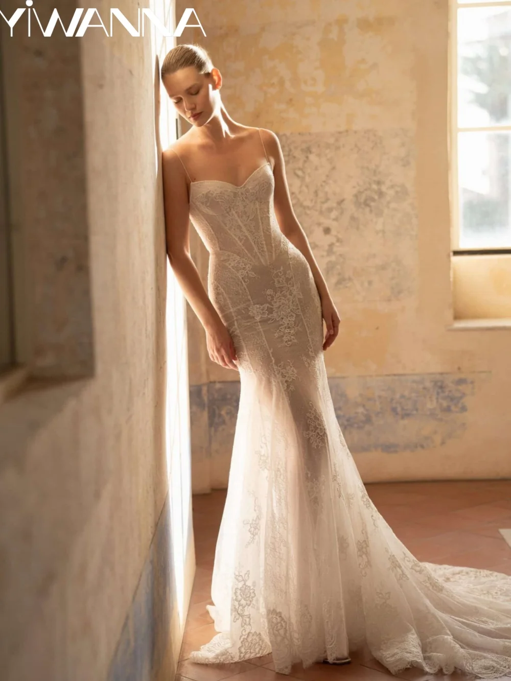 Ivory Illusion Lace Wedding Dress Thin Straps Mermaid Long Bridal Gown Customized Romantic Sweetheart Neck Dresses For Bride
Ivory Illusion Lace Wedding Dress Thin Straps Mermaid Long Bridal Gown Customized Romantic Sweetheart Neck Dresses For Bride