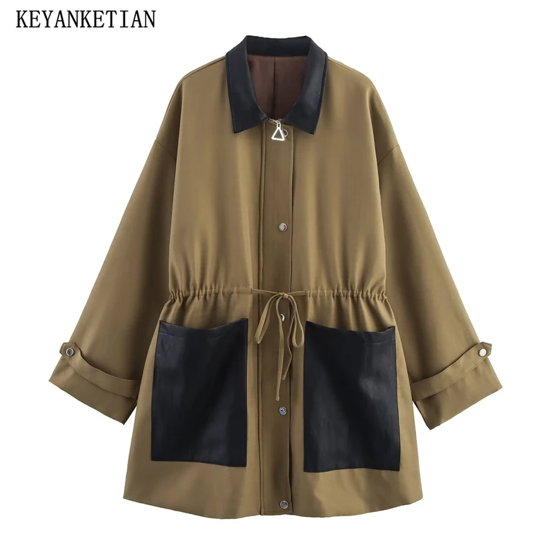 KEYANKETIAN Autumn And Winter New Women's Clothing Contrasting Collar Pocket Splicing Drawstring Tie Fashionable Loose Jacket
KEYANKETIAN Autumn And Winter New Women's Clothing Contrasting Collar Pocket Splicing Drawstring Tie Fashionable Loose Jacket
