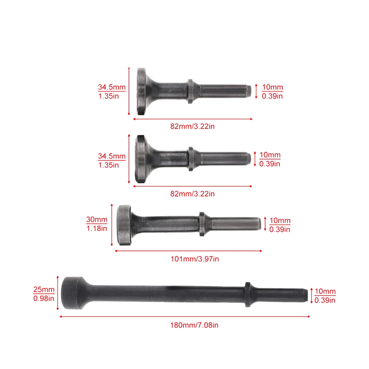 4Pc Air Hammer Head Air Chisel Hard Steel Solid Impact Hammer Head Support Pneumatic Tool for Knocking / Rusting Removal
4Pc Air Hammer Head Air Chisel Hard Steel Solid Impact Hammer Head Support Pneumatic Tool for Knocking / Rusting Removal