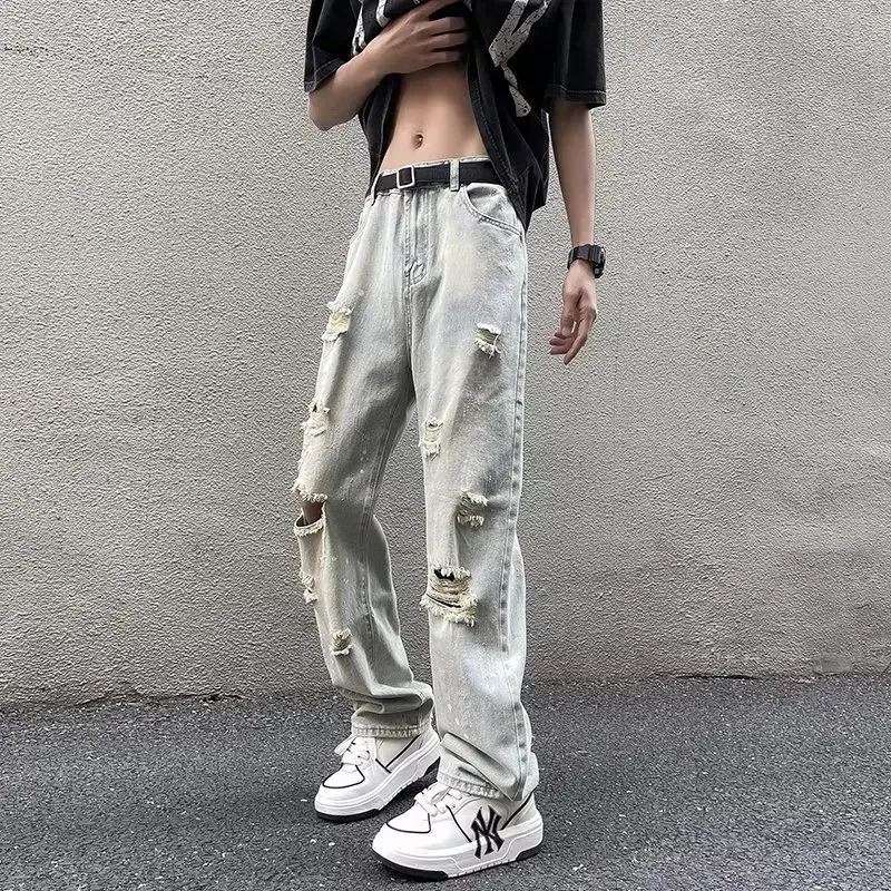 Ripped Rough Washed Jeans Men's American High Street Slim Straight Pants Summer Thin
Ripped Rough Washed Jeans Men's American High Street Slim Straight Pants Summer Thin
