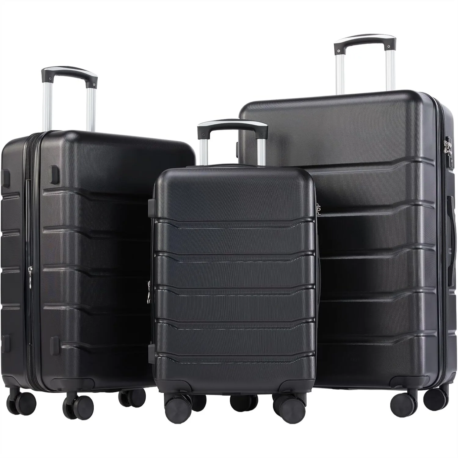 3-Piece Luggage Set with Spinner Wheels, Expandable Hard Shell Suitcases for Travel, Black 20/24/28 Inch
3-Piece Luggage Set with Spinner Wheels, Expandable Hard Shell Suitcases for Travel, Black 20/24/28 Inch