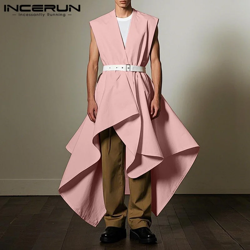 Men Irregular Vests Solid Color Ruffle V Neck Sleeveless Casual Long Style Waistcoats Men Streetwear Vests With Belt INCERUN
Men Irregular Vests Solid Color Ruffle V Neck Sleeveless Casual Long Style Waistcoats Men Streetwear Vests With Belt INCERUN
