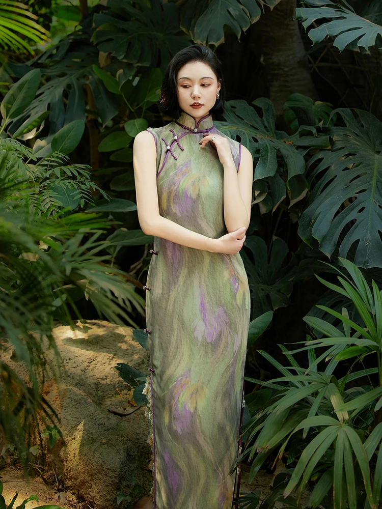 Ele Traditional Chinese Sle Long Qipao Dr without Sves High Slit Water Wave Pattern Slimming Effect Women's Faion
Ele Traditional Chinese Sle Long Qipao Dr without Sves High Slit Water Wave Pattern Slimming Effect Women's Faion