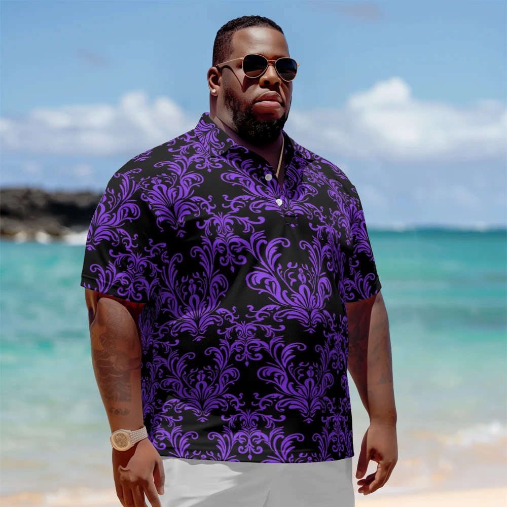 1 men's plus size polo shirt with summer black charm and purple print casual lapel button suitable for shopping and golf
1 men's plus size polo shirt with summer black charm and purple print casual lapel button suitable for shopping and golf