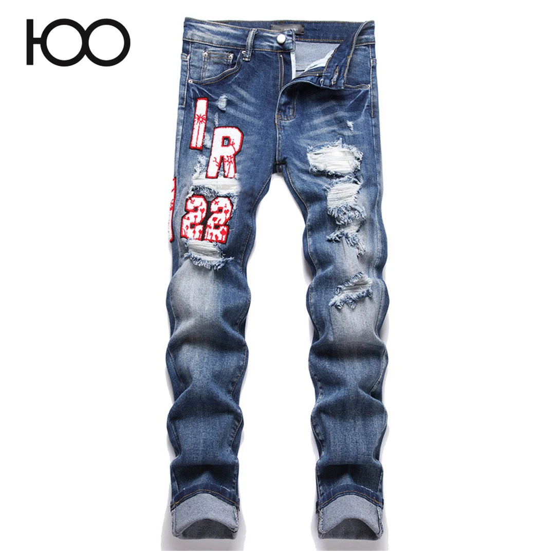 S3875 100 charareiharper Men's jeans slim fit elastic perforated embroidered men's street fashion small leg jeans
S3875 100 charareiharper Men's jeans slim fit elastic perforated embroidered men's street fashion small leg jeans