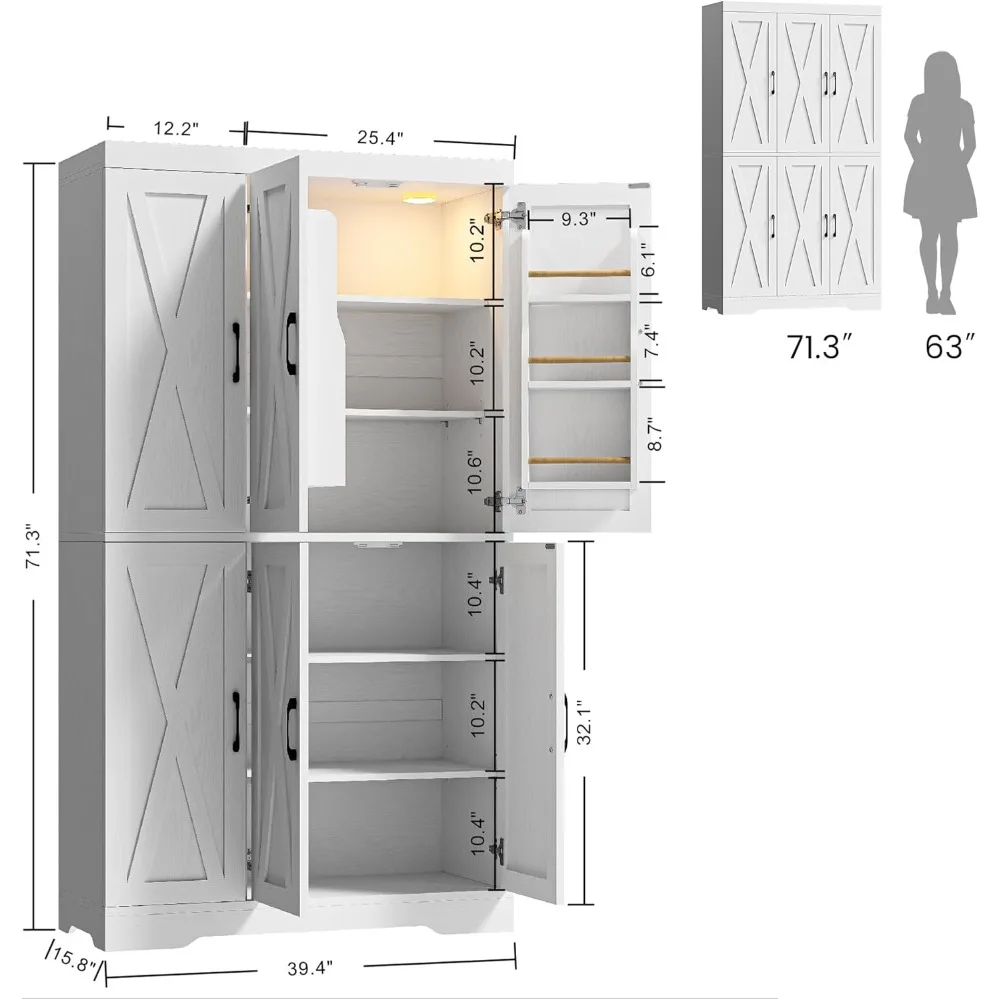 6 Barn Doors, 71.3" H ×39.4" W, Large Wooden Storage Cabinet with 12 Shelves, Freestand
6 Barn Doors, 71.3" H ×39.4" W, Large Wooden Storage Cabinet with 12 Shelves, Freestand