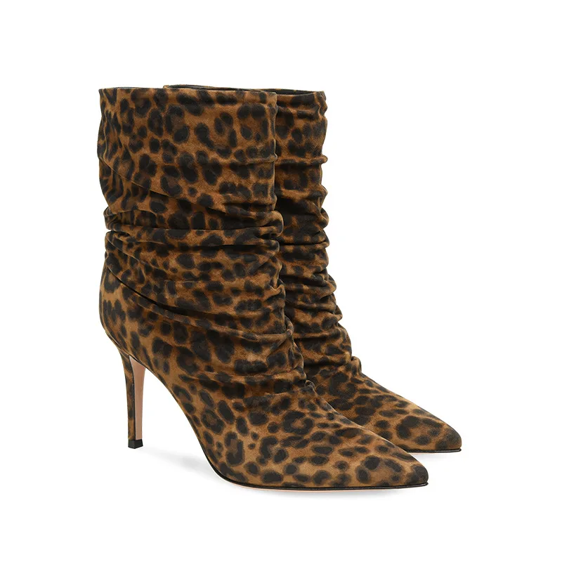 Leopard Print Zapatos Mujer Sexy Pleated Botas High Heel Short Boots Shoes For Women Ankle Boots Pointed Toe Botines Pumps
Leopard Print Zapatos Mujer Sexy Pleated Botas High Heel Short Boots Shoes For Women Ankle Boots Pointed Toe Botines Pumps