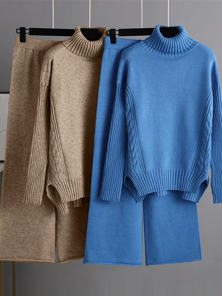 Women Knitted Turtleneck Sweater Sets Solid Casual Loose Warm Tracksuit Wide Leg Pants Elegant Female Suits 2024 Winter Lady Set
Women Knitted Turtleneck Sweater Sets Solid Casual Loose Warm Tracksuit Wide Leg Pants Elegant Female Suits 2024 Winter Lady Set