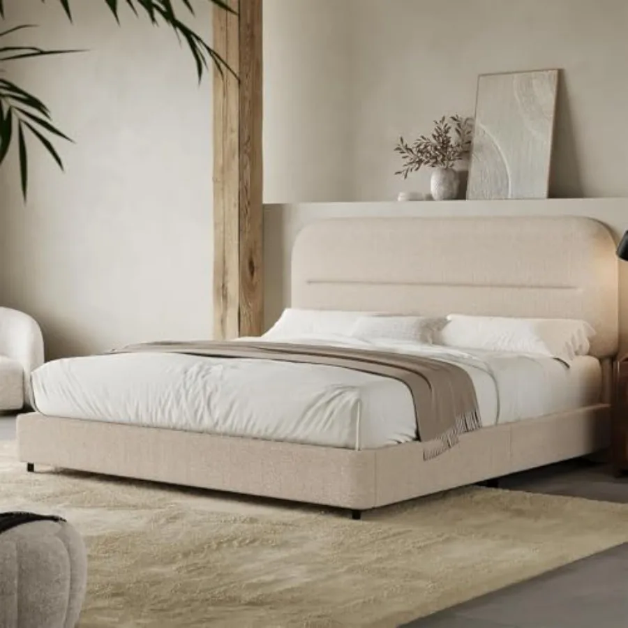 Bed Frame Queen Size Boucle Upholstered Platform Queen Bed Frame with Headboard Soft Headboard with Rounded Corners Design Wood
Bed Frame Queen Size Boucle Upholstered Platform Queen Bed Frame with Headboard Soft Headboard with Rounded Corners Design Wood