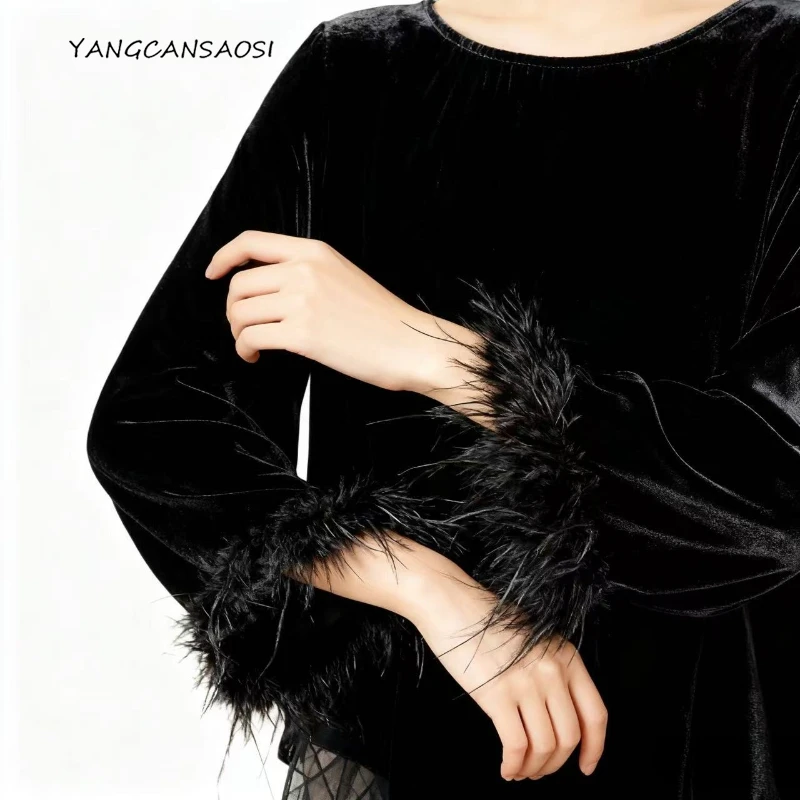 2025 Women's Fashion Autumn New 30% Natural Mulberry Silk Velvet Versatile Round Neck Black Versatile Flare Sleeve T-shirt
2025 Women's Fashion Autumn New 30% Natural Mulberry Silk Velvet Versatile Round Neck Black Versatile Flare Sleeve T-shirt