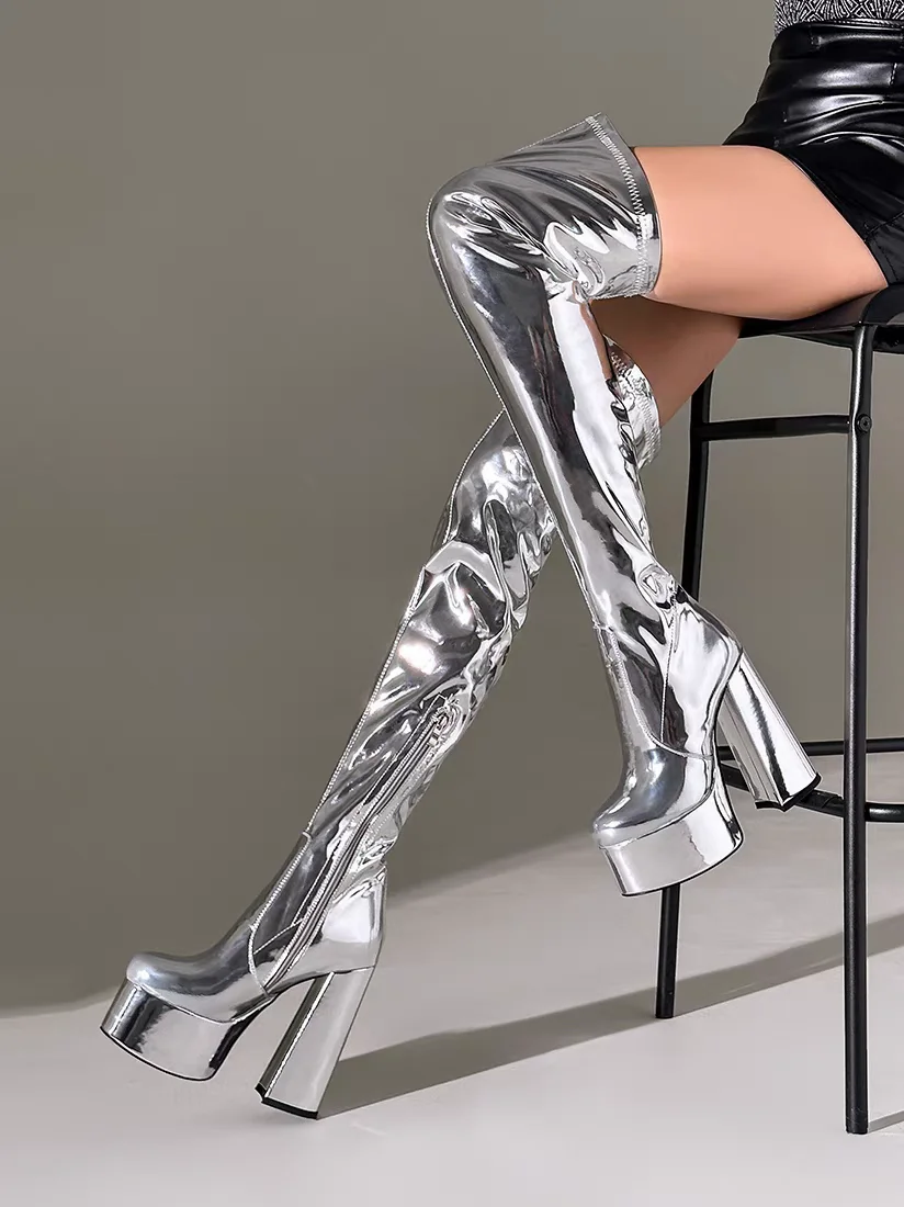 Knee-high Fashion Boots round Toe Thick Heel Waterproof Platform Leather Elastic Steel Pole Dance Slimming High-calf Boots
Knee-high Fashion Boots round Toe Thick Heel Waterproof Platform Leather Elastic Steel Pole Dance Slimming High-calf Boots