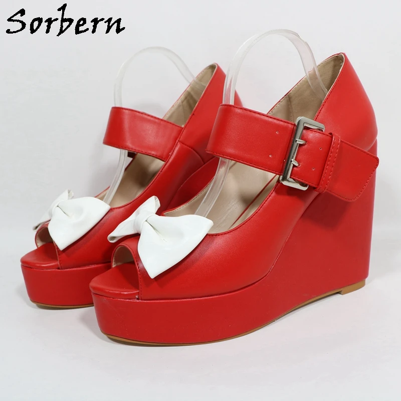 Sorbern Туфли Мэри Джейн Женские туфли-лодочки Красные с белыми бантами на танкетке Высокий каблук Платформа с открытым носком Широкий ремешок на щиколотке Нестандартный большой размер
Sorbern Туфли Мэри Джейн Женские туфли-лодочки Красные с белыми бантами на танкетке Высокий каблук Платформа с открытым носком Широкий ремешок на щиколотке Нестандартный большой размер