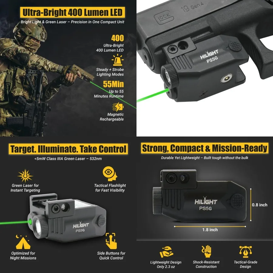Tactical Primal Series - 400 Lumens Flashlight w/Strobe and Single Laser - Aircraft Grade Aluminum, Magnetic Rechargeable Batte
Tactical Primal Series - 400 Lumens Flashlight w/Strobe and Single Laser - Aircraft Grade Aluminum, Magnetic Rechargeable Batte