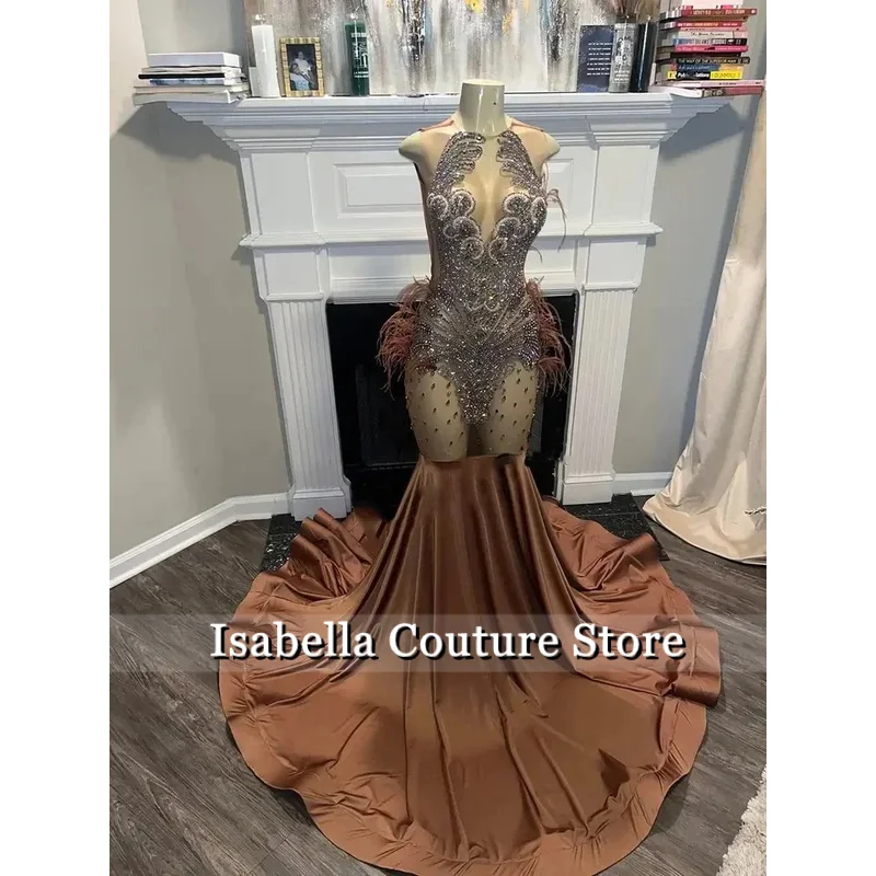 Sexy Brown Long Prom Dresses Luxury Black Girl Beads Diamonds Rhinestones with Feathers Evening Birthday Party Gala Gowns
Sexy Brown Long Prom Dresses Luxury Black Girl Beads Diamonds Rhinestones with Feathers Evening Birthday Party Gala Gowns