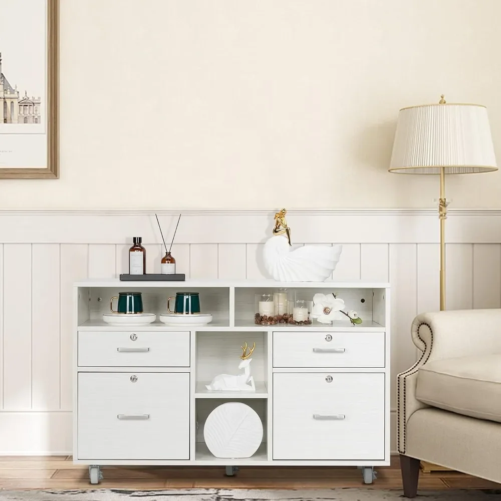 Wood Mobile File Cabinet with 4 Drawers and Shelves, Printer Stand with Open Storage, Lockable Lateral Filing Cabinet for Home
Wood Mobile File Cabinet with 4 Drawers and Shelves, Printer Stand with Open Storage, Lockable Lateral Filing Cabinet for Home