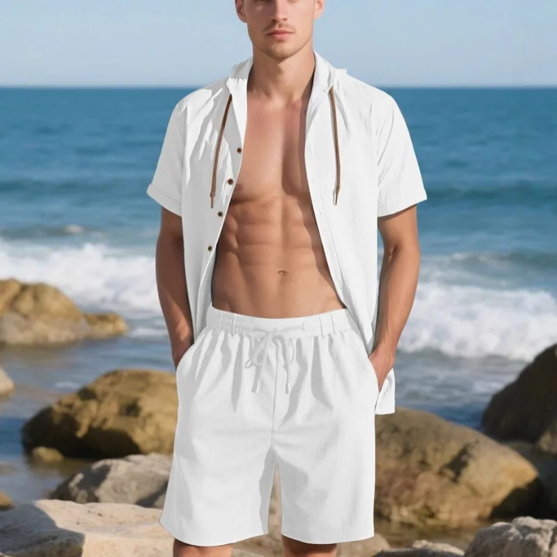 Men Linen Two Piece Set Hooded Button Short Sleeve Shirt Drawstring Shorts Summer Vacation Casual Outfit
Men Linen Two Piece Set Hooded Button Short Sleeve Shirt Drawstring Shorts Summer Vacation Casual Outfit