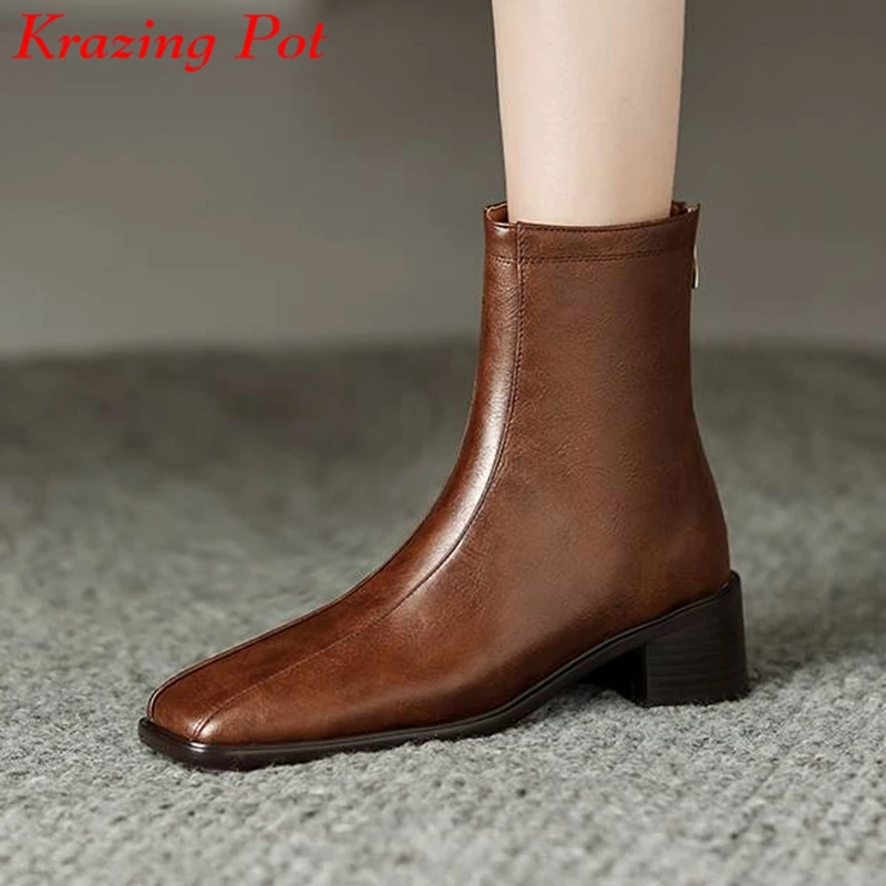 Krazing Pot Genuine Leather Square Toe Thick Heels Basic Design Winter Warm Chelsea Boots Zipper High Street Fashion Ankle Boots
Krazing Pot Genuine Leather Square Toe Thick Heels Basic Design Winter Warm Chelsea Boots Zipper High Street Fashion Ankle Boots