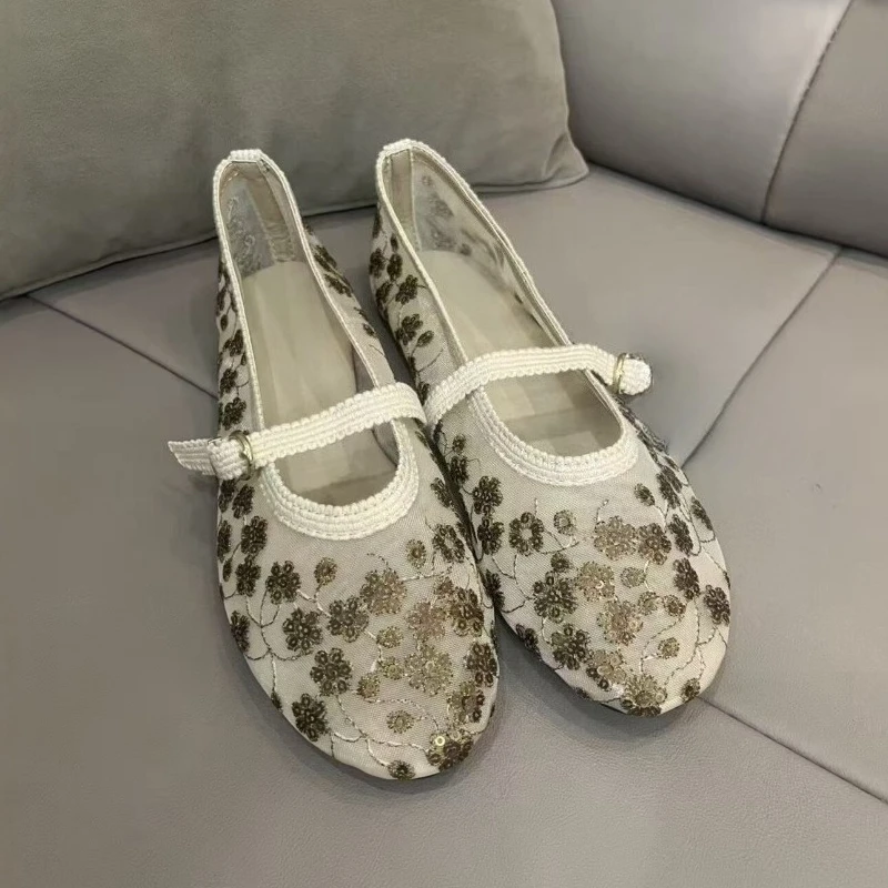 Elegant Sheer Mesh Floral Sequin Ballet Flats Woman Round Toe Embroidered Lightweight Breathable Buckle Strap Women’s Mary Jane
Elegant Sheer Mesh Floral Sequin Ballet Flats Woman Round Toe Embroidered Lightweight Breathable Buckle Strap Women’s Mary Jane