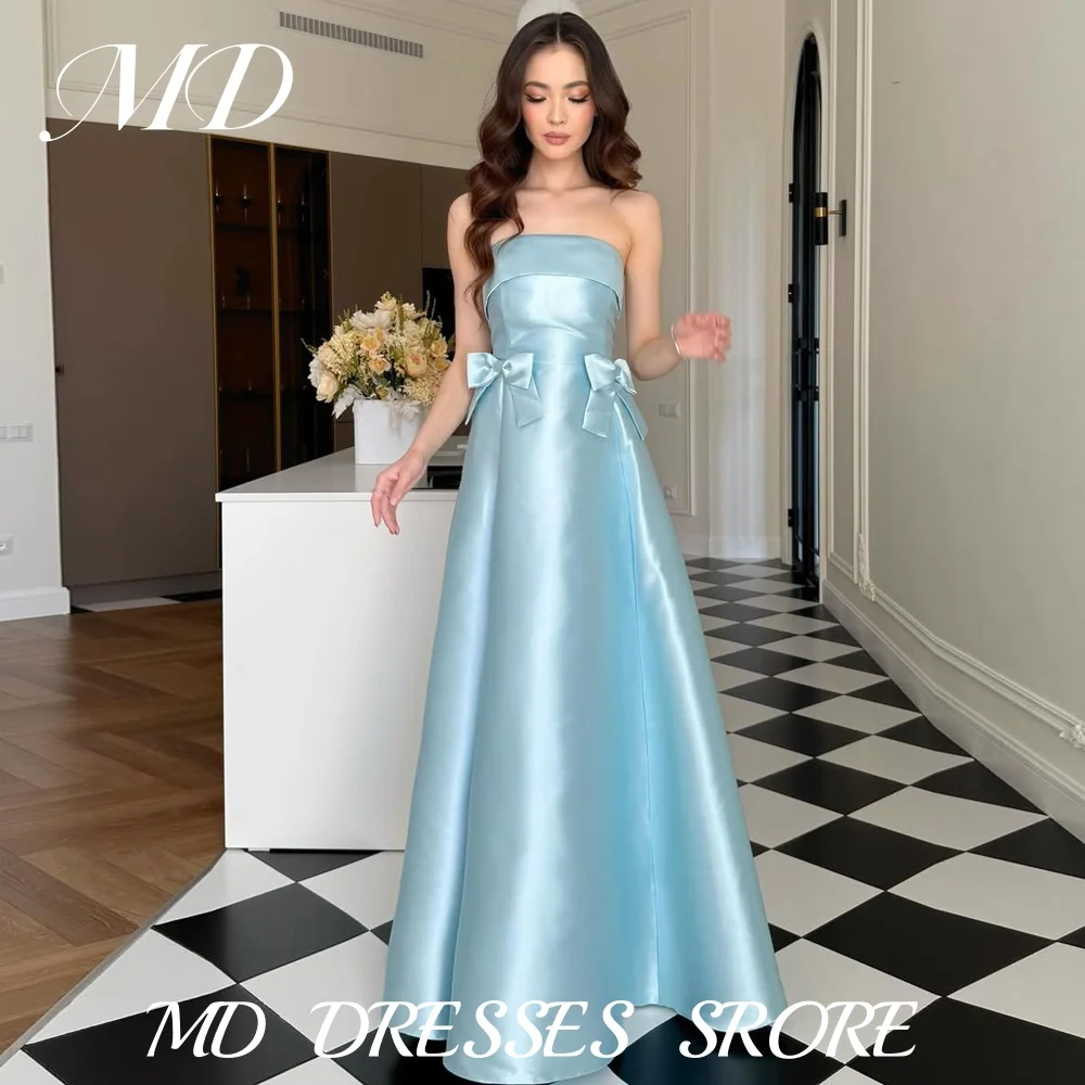 MD Elegant Ice Blue A-line Satin Bow Evening Dresses Saudi Arabic Floor-Length Fascinating Prom Gown Customized Party Dress 2025
MD Elegant Ice Blue A-line Satin Bow Evening Dresses Saudi Arabic Floor-Length Fascinating Prom Gown Customized Party Dress 2025