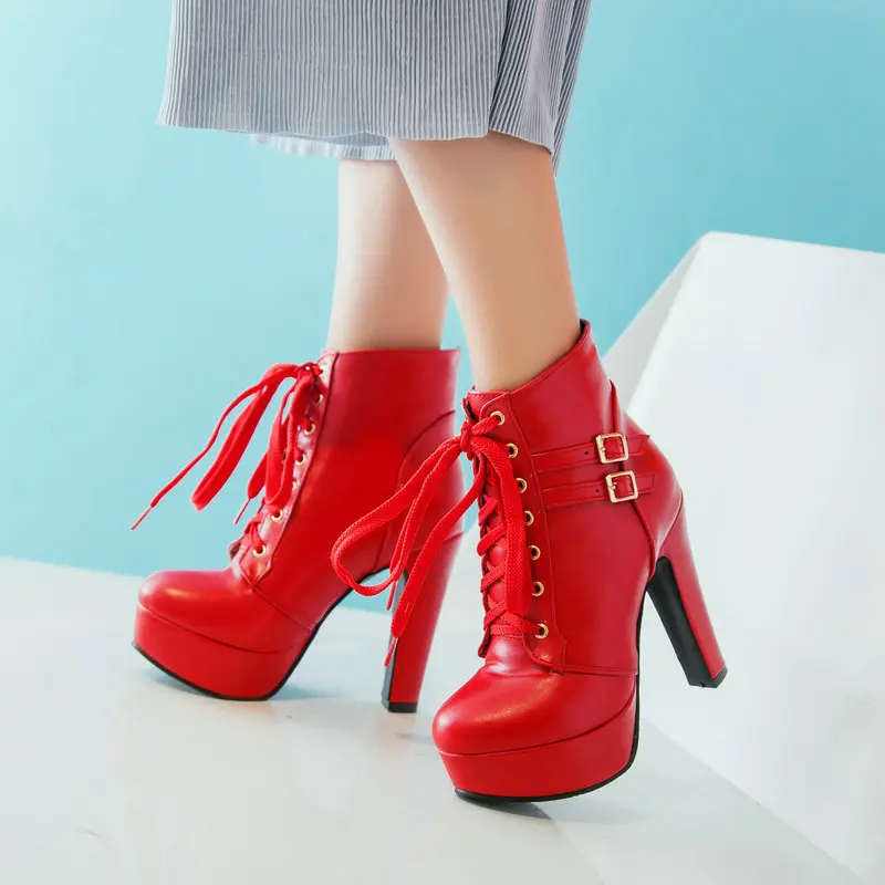 Red Black White Lace-up Cross-tied Ankle Bootie Winter Pumps Shoes Platform Buckle Strap Thick Block High Heels Short Punk Boots
Red Black White Lace-up Cross-tied Ankle Bootie Winter Pumps Shoes Platform Buckle Strap Thick Block High Heels Short Punk Boots