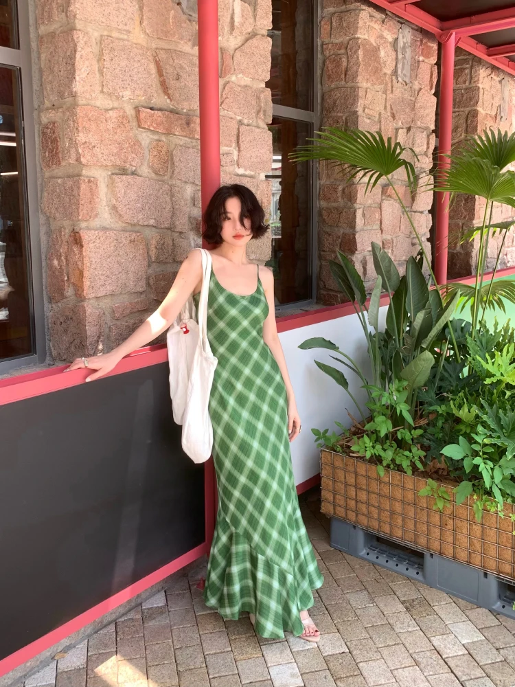 Summer Long Silk Cotton Plaid Drapey Skirt Dress Women's High Waist Gauze Fiber U-Neckline Sleeveless Fish Tail Dress
Summer Long Silk Cotton Plaid Drapey Skirt Dress Women's High Waist Gauze Fiber U-Neckline Sleeveless Fish Tail Dress